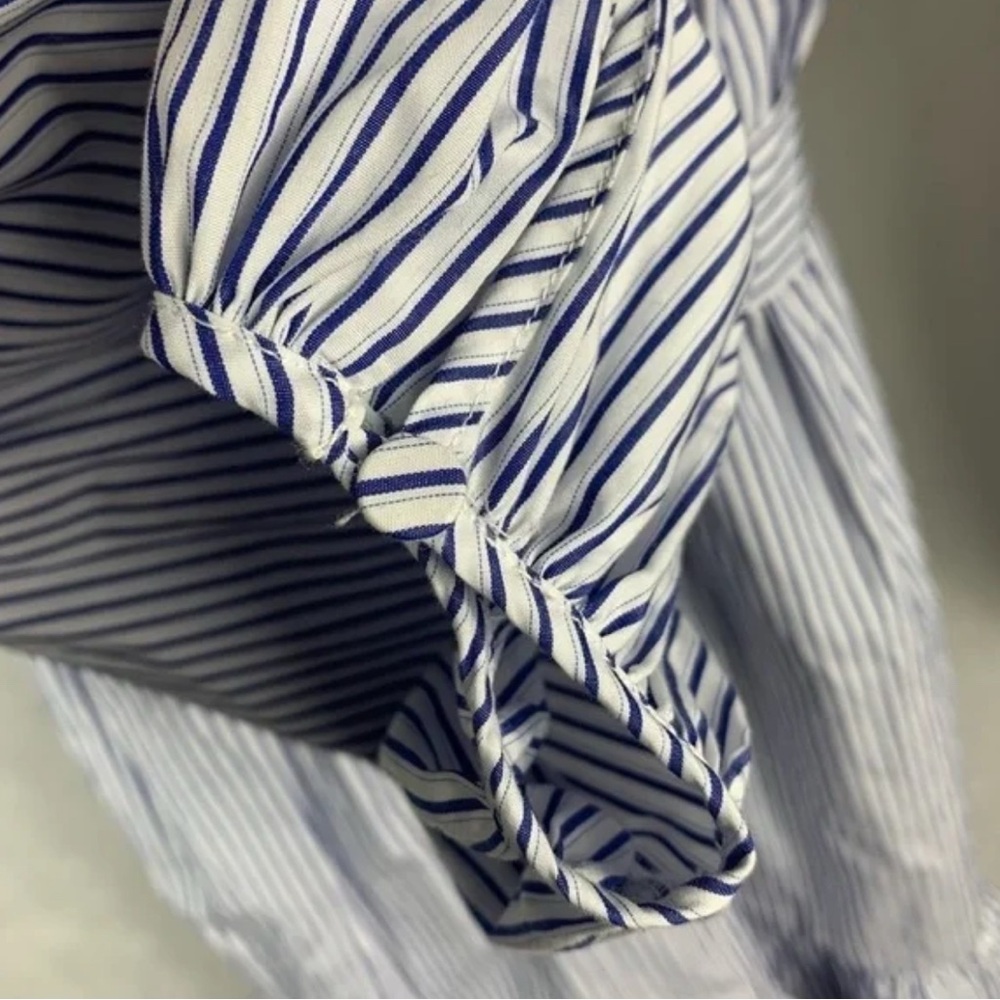 CINQ À SEPT Kelly Long Sleeve Mini Shirtdress Blue/White Striped belt buttons 4 - Picture 7 of 7